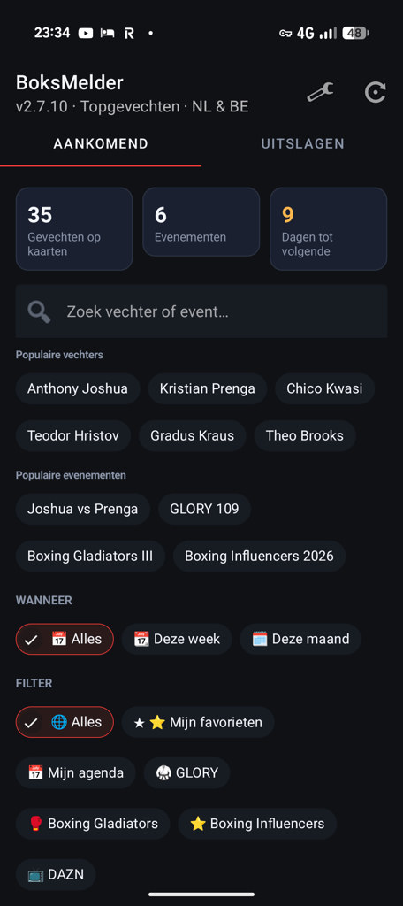BoksMelder: zoeken, populaire vechters en filters